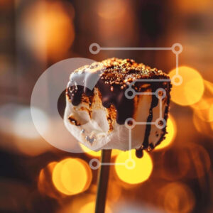 Intra Συλλεκτικό Ξύλινο Παζλ Plywood  4mm - Marshmallow καλυμμένο με σοκολάτα σε ξύλινο ραβδί με φόντο Bokeh Σε Ξύλινο Κουτί - Διαστάσεις: 10x10 cm – 25 κομμάτια