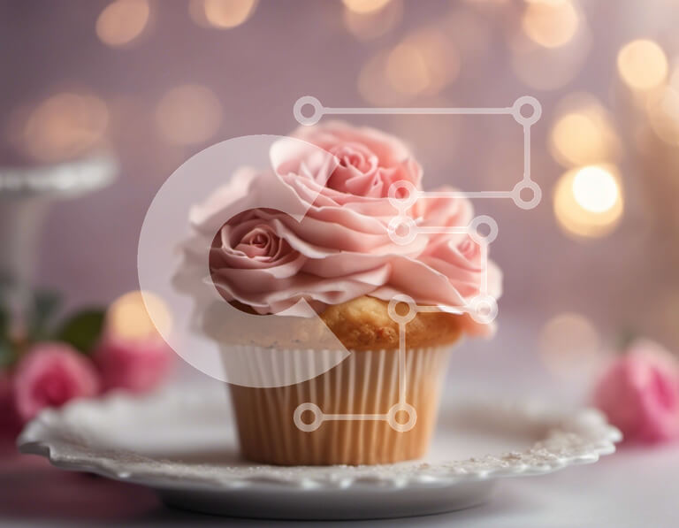 Intra Συλλεκτικό Ξύλινο Παζλ Plywood 4mm - Νόστιμο Cupcake με φόντο ροζ τριαντάφυλλα Σε Ξύλινο Κουτί - Διαστάσεις: 10x10 cm – 25 κομμάτια - Image 1