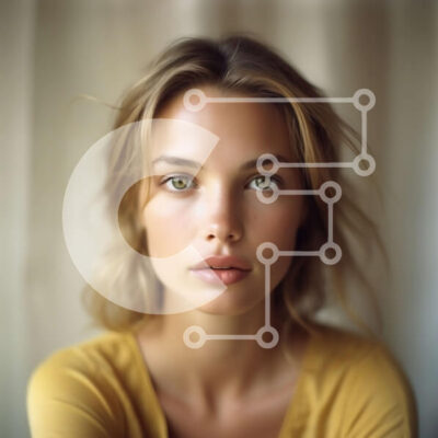 Intra Συλλεκτικό Ξύλινο Παζλ Plywood  4mm - Όμορφη ξανθιά γυναίκα με κίτρινο πουκάμισο που κοιτάζει την κάμερα Σε Ξύλινο Κουτί - Διαστάσεις: 10x10 cm – 25 κομμάτια - Image 1