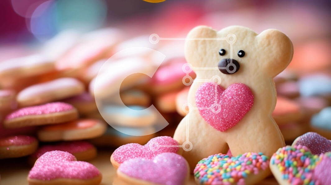 Intra Συλλεκτικό Ξύλινο Παζλ Plywood  4mm - Μπισκότο για την ημέρα του Αγίου Βαλεντίνου με αρκουδάκι με πολύχρωμα πασπάλισμα και καρδιές Σε Ξύλινο Κουτί - Διαστάσεις: 10x10 cm – 25 κομμάτια