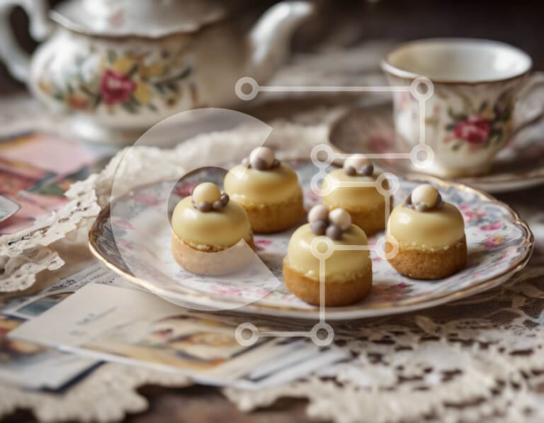 Intra Συλλεκτικό Ξύλινο Παζλ Plywood  4mm - Μίνι διάφορα επιδόρπια και τσαγιέρα σε λευκό πιάτο Σε Ξύλινο Κουτί - Διαστάσεις: 10x10 cm – 25 κομμάτια