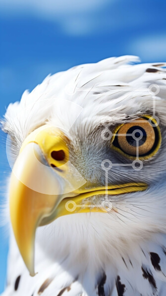Intra Συλλεκτικό Ξύλινο Παζλ Plywood  4mm - Κοντινό πλάνο του προσώπου ενός αετού ενάντια σε έναν μπλε ουρανό Σε Ξύλινο Κουτί - Διαστάσεις: 10x10 cm – 25 κομμάτια