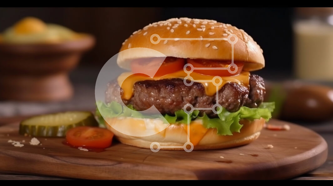 Intra Συλλεκτικό Ξύλινο Παζλ Plywood  4mm - Λαχταριστό Cheeseburger με μαρούλι, ντομάτα και τουρσί Σε Ξύλινο Κουτί - Διαστάσεις: 10x10 cm – 25 κομμάτια