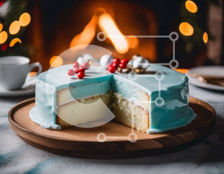 Intra Συλλεκτικό Ξύλινο Παζλ Plywood  4mm - Λευκό κέικ με μπλε γλάσο σε ξύλινη σανίδα Σε Ξύλινο Κουτί - Διαστάσεις: 10x10 cm – 25 κομμάτια