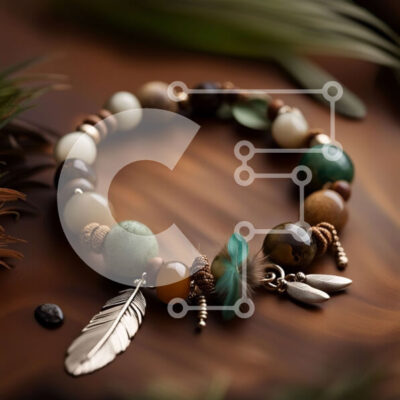 Intra Συλλεκτικό Ξύλινο Παζλ Plywood  4mm - Κομψό βραχιόλι από ξύλο, τιρκουάζ και πούπουλα Σε Ξύλινο Κουτί - Διαστάσεις: 10x10 cm – 25 κομμάτια - Image 1