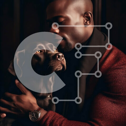 Intra Συλλεκτικό Ξύλινο Παζλ Plywood  4mm - Συγκινητική εικόνα ενός άνδρα και του σκύλου του Σε Ξύλινο Κουτί - Διαστάσεις: 10x10 cm – 25 κομμάτια - Image 1