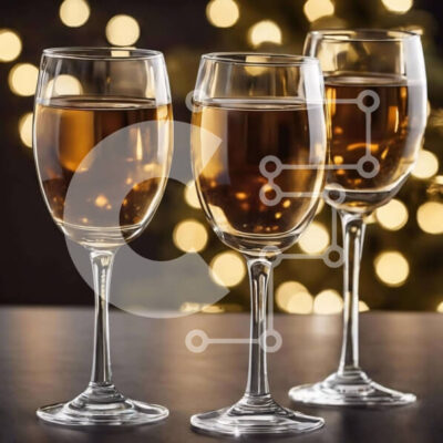 Intra Συλλεκτικό Ξύλινο Παζλ Plywood  4mm - Τρία ποτήρια κρασιού με λευκό κρασί σε ένα φωτισμένο τραπέζι Σε Ξύλινο Κουτί - Διαστάσεις: 10x10 cm – 25 κομμάτια - Image 1