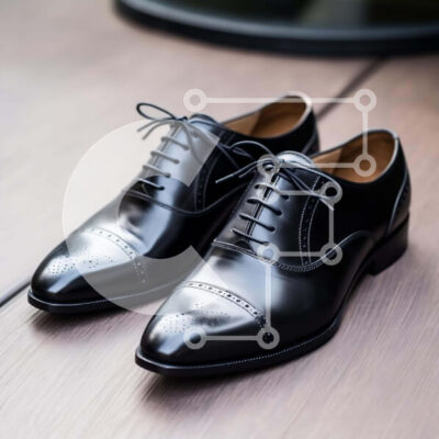 Intra Συλλεκτικό Ξύλινο Παζλ Plywood  4mm - Ζευγάρι μαύρα παπούτσια φόρεμα σε δρύινο ξύλινο τραπέζι Σε Ξύλινο Κουτί - Διαστάσεις: 10x10 cm – 25 κομμάτια - Image 1