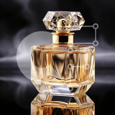 Intra Συλλεκτικό Ξύλινο Παζλ Plywood 4mm - Χρυσό μπουκάλι αρώματος σε κομψό μαύρο φόντο με καπνό και αντανακλάσεις Σε Ξύλινο Κουτί - Διαστάσεις: 10x10 cm – 25 κομμάτια - Image 1