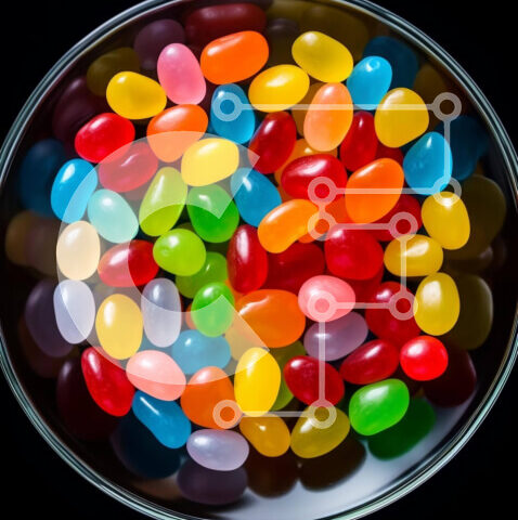 Intra Συλλεκτικό Ξύλινο Παζλ Plywood  4mm - Πολύχρωμα φασόλια ζελέ σε μπολ σε μαύρο φόντο Σε Ξύλινο Κουτί - Διαστάσεις: 10x10 cm – 25 κομμάτια - Image 1