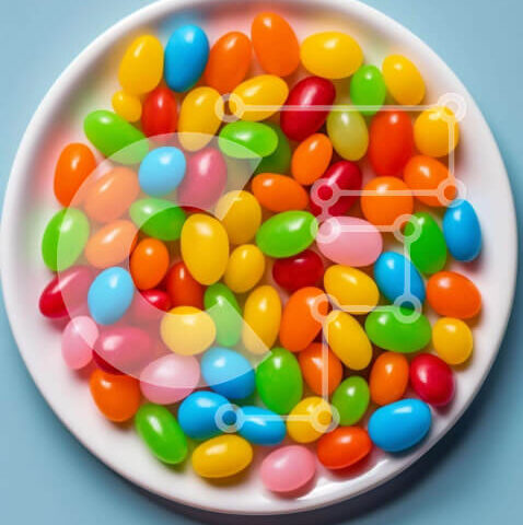 Intra Συλλεκτικό Ξύλινο Παζλ Plywood  4mm - Πολύχρωμα φασόλια ζελέ σε ένα άσπρο πιάτο Σε Ξύλινο Κουτί - Διαστάσεις: 10x10 cm – 25 κομμάτια - Image 1