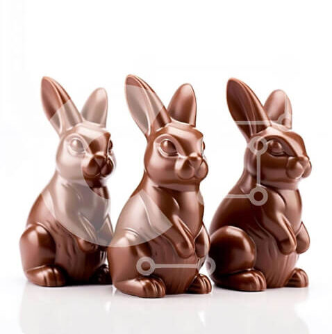 Intra Συλλεκτικό Ξύλινο Παζλ Plywood 4mm - Τρία κουνέλια σοκολάτας σε άσπρο φόντο Σε Ξύλινο Κουτί - Διαστάσεις: 10x10 cm – 25 κομμάτια - Image 1