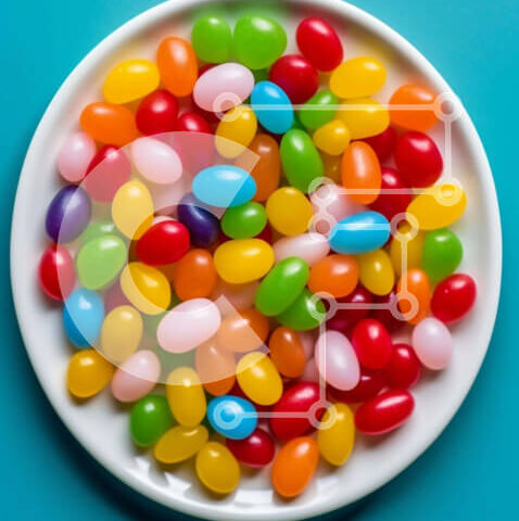 Intra Συλλεκτικό Ξύλινο Παζλ Plywood  4mm - Πολύχρωμα φασόλια ζελέ και πιάτο φρούτων Σε Ξύλινο Κουτί - Διαστάσεις: 10x10 cm – 25 κομμάτια - Image 1