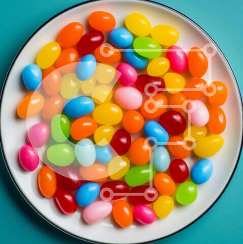 Intra Συλλεκτικό Ξύλινο Παζλ Plywood  4mm - Πολύχρωμα φασόλια ζελέ σε λευκό πιάτο Σε Ξύλινο Κουτί - Διαστάσεις: 10x10 cm – 25 κομμάτια - Image 1