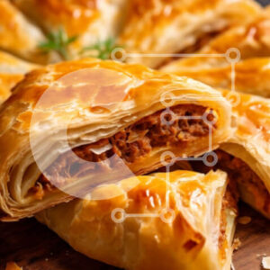 Intra Συλλεκτικό Ξύλινο Παζλ Plywood  4mm - Νόστιμη ζύμη με τυρί με γέμιση κρέας σε ξύλινο ξύλο κοπής Σε Ξύλινο Κουτί - Διαστάσεις: 10x10 cm – 25 κομμάτια