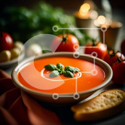 Intra Συλλεκτικό Ξύλινο Παζλ Plywood  4mm - Δελεαστική εικόνα της σούπας ντομάτας με ψωμί και βασιλικό Σε Ξύλινο Κουτί - Διαστάσεις: 10x10 cm – 25 κομμάτια - Image 1