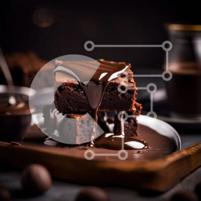 Intra Συλλεκτικό Ξύλινο Παζλ Plywood  4mm - Νόστιμο Brownie σοκολάτας με σάλτσα που στάζει σε ένα πιάτο Σε Ξύλινο Κουτί - Διαστάσεις: 10x10 cm – 25 κομμάτια - Image 1