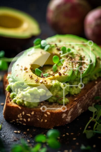 Intra Συλλεκτικό Ξύλινο Παζλ Plywood  4mm - Νόστιμο τοστ αβοκάντο με πολτοποιημένο αβοκάντο σε σκούρο φόντο Σε Ξύλινο Κουτί - Διαστάσεις: 10x10 cm – 25 κομμάτια