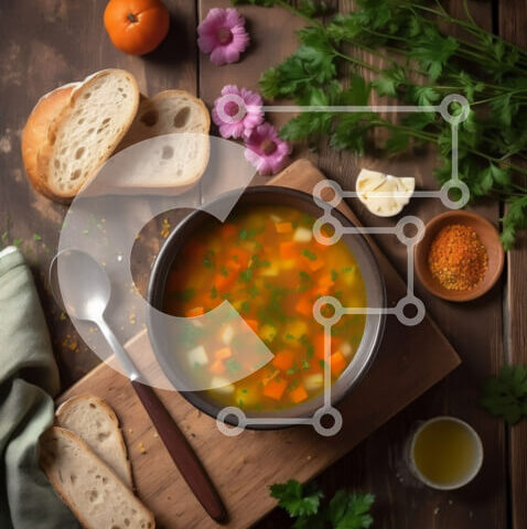 Intra Συλλεκτικό Ξύλινο Παζλ Plywood  4mm - Νόστιμη και υγιεινή σούπα λαχανικών με ψωμί και μυρωδικά Σε Ξύλινο Κουτί - Διαστάσεις: 10x10 cm – 25 κομμάτια - Image 1