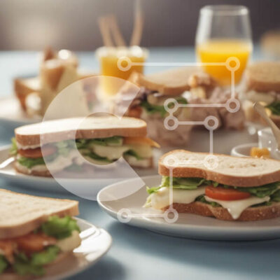 Intra Συλλεκτικό Ξύλινο Παζλ Plywood  4mm - Νόστιμη πιατέλα σάντουιτς με χυμό πορτοκαλιού και καφέ σε ένα τραπέζι Σε Ξύλινο Κουτί - Διαστάσεις: 10x10 cm – 25 κομμάτια - Image 1