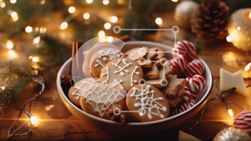 Intra Συλλεκτικό Ξύλινο Παζλ Plywood  4mm - Μπολ με γιορτινά μπισκότα σε διακοσμημένο ξύλινο τραπέζι Σε Ξύλινο Κουτί - Διαστάσεις: 10x10 cm – 25 κομμάτια