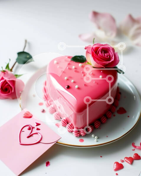 Intra Συλλεκτικό Ξύλινο Παζλ Plywood  4mm - Τούρτα σε σχήμα καρδιάς με ροζ τριαντάφυλλα και λουλουδάτα διακοσμητικά Σε Ξύλινο Κουτί - Διαστάσεις: 10x10 cm – 25 κομμάτια