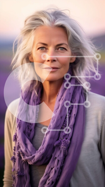 Intra Συλλεκτικό Ξύλινο Παζλ Plywood  4mm - Όμορφο πορτρέτο μιας ηλικιωμένης γυναίκας σε ένα χωράφι με μοβ λουλούδια στο ηλιοβασίλεμα Σε Ξύλινο Κουτί - Διαστάσεις: 10x10 cm – 25 κομμάτια