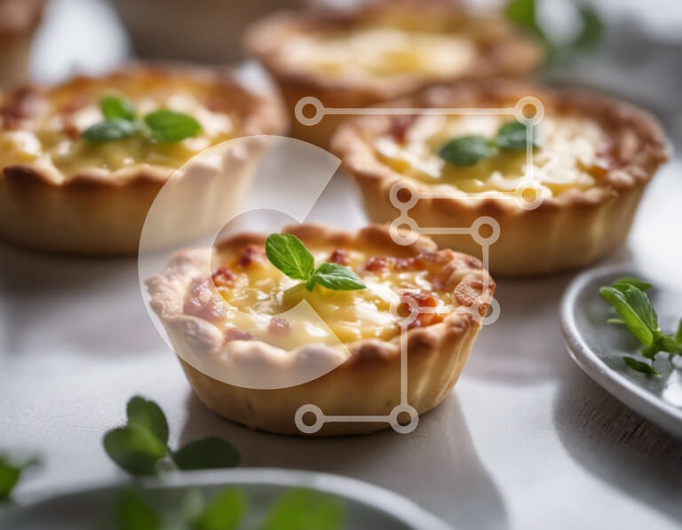 Intra Συλλεκτικό Ξύλινο Παζλ Plywood  4mm - Λαχταριστές μίνι τάρτες σε λευκά πιάτα με πράσινα φύλλα Σε Ξύλινο Κουτί - Διαστάσεις: 10x10 cm – 25 κομμάτια