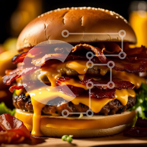 Intra Συλλεκτικό Ξύλινο Παζλ Plywood  4mm - Λαχταριστό Cheeseburger με μπέικον και τυρί Cheddar Σε Ξύλινο Κουτί - Διαστάσεις: 10x10 cm – 25 κομμάτια