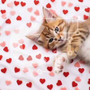 Intra Συλλεκτικό Ξύλινο Παζλ Plywood  4mm - Αξιολάτρευτο γατάκι με κόκκινες καρδιές σε λευκό φόντο Σε Ξύλινο Κουτί - Διαστάσεις: 10x10 cm – 25 κομμάτια