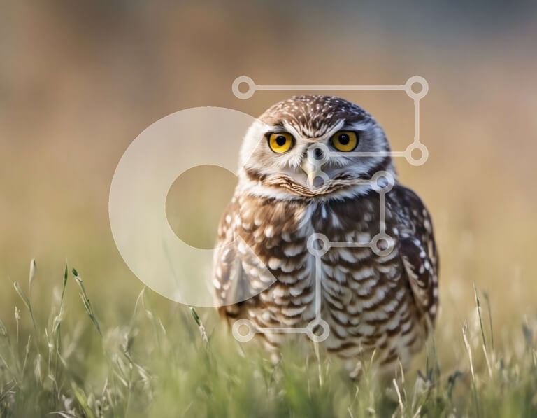 Intra Συλλεκτικό Ξύλινο Παζλ Plywood  4mm - Χαριτωμένη κουκουβάγια σε ένα χωράφι με ψηλό γρασίδι Σε Ξύλινο Κουτί - Διαστάσεις: 10x10 cm – 25 κομμάτια