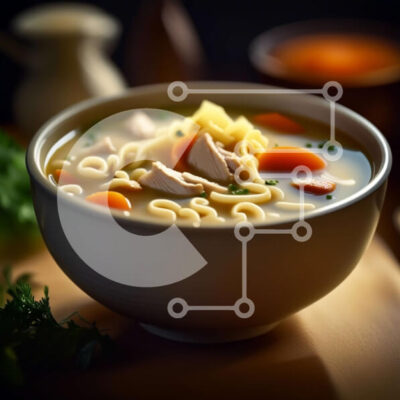 Intra Συλλεκτικό Ξύλινο Παζλ Plywood  4mm - Νόστιμη σούπα με νουντλς κοτόπουλου με φρέσκα λαχανικά και βότανα Σε Ξύλινο Κουτί - Διαστάσεις: 10x10 cm – 25 κομμάτια - Image 1