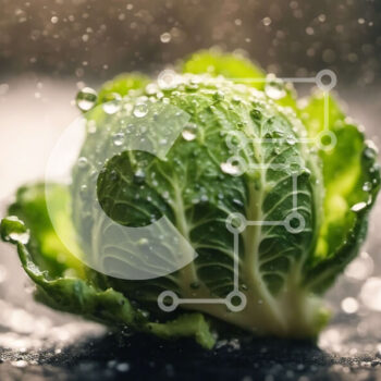 Intra Συλλεκτικό Ξύλινο Παζλ Plywood  4mm - Φρέσκο ​​πράσινο λάχανο με σταγονίδια νερού Σε Ξύλινο Κουτί - Διαστάσεις: 10x10 cm – 25 κομμάτια - Image 1