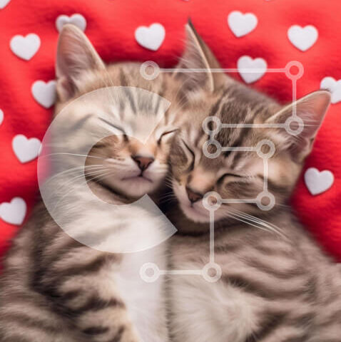 Intra Συλλεκτικό Ξύλινο Παζλ Plywood  4mm - Χαριτωμένα γατάκια που κοιμούνται σε μια κόκκινη κουβέρτα σε σχήμα καρδιάς Σε Ξύλινο Κουτί - Διαστάσεις: 10x10 cm – 25 κομμάτια - Image 1