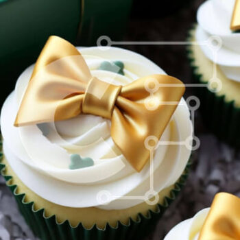 Intra Συλλεκτικό Ξύλινο Παζλ Plywood  4mm - Cupcakes με χρυσούς φιόγκους και πράσινο κουτί δώρου Σε Ξύλινο Κουτί - Διαστάσεις: 10x10 cm – 25 κομμάτια - Image 1