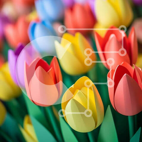 Intra Συλλεκτικό Ξύλινο Παζλ Plywood  4mm - Ένδειξη Origami με πολύχρωμες χάρτινες τουλίπες Σε Ξύλινο Κουτί - Διαστάσεις: 10x10 cm – 25 κομμάτια - Image 1