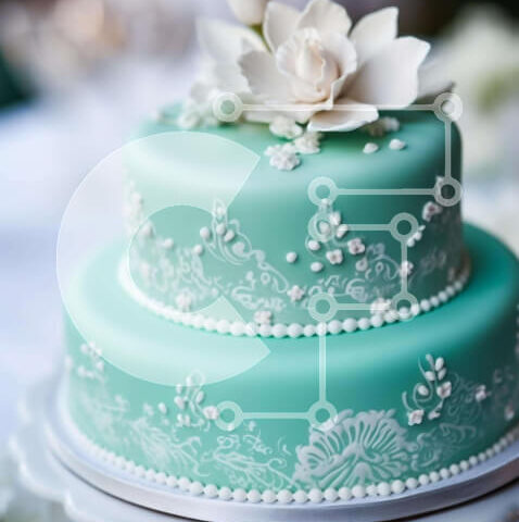 Intra Συλλεκτικό Ξύλινο Παζλ Plywood  4mm - Πράσινη γαμήλια τούρτα τριών επιπέδων με λευκά λουλούδια Σε Ξύλινο Κουτί - Διαστάσεις: 10x10 cm – 25 κομμάτια - Image 1