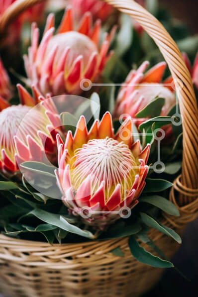 Intra Συλλεκτικό Ξύλινο Παζλ Plywood  4mm - Φρέσκα λουλούδια Protea σε ψάθινο καλάθι Σε Ξύλινο Κουτί - Διαστάσεις: 10x10 cm – 25 κομμάτια