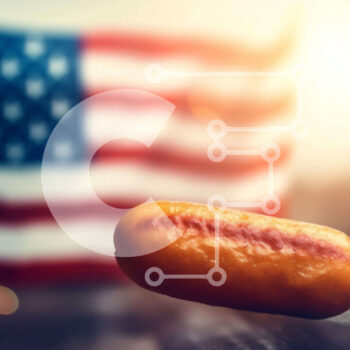 Intra Συλλεκτικό Ξύλινο Παζλ Plywood  4mm - Χοτ ντογκ τυλιγμένο με μπέικον με αμερικανική σημαία Σε Ξύλινο Κουτί - Διαστάσεις: 10x10 cm – 25 κομμάτια - Image 1