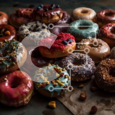 Intra Συλλεκτικό Ξύλινο Παζλ Plywood 4mm - Νόστιμη εικόνα από πολύχρωμα γλασμένα ντόνατς με ψεκασμούς και ξηρούς καρπούς Σε Ξύλινο Κουτί - Διαστάσεις: 10x10 cm – 25 κομμάτια - Image 1