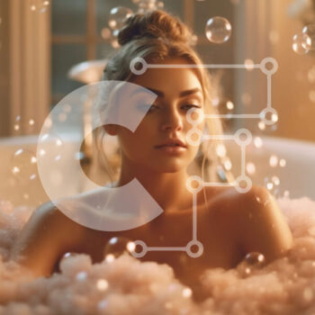 Intra Συλλεκτικό Ξύλινο Παζλ Plywood  4mm - Χαλαρωτικό αφρόλουτρο: Η νεαρή γυναίκα απολαμβάνει το μπάνιο στο πολυτελές μπάνιο Σε Ξύλινο Κουτί - Διαστάσεις: 10x10 cm – 25 κομμάτια - Image 1