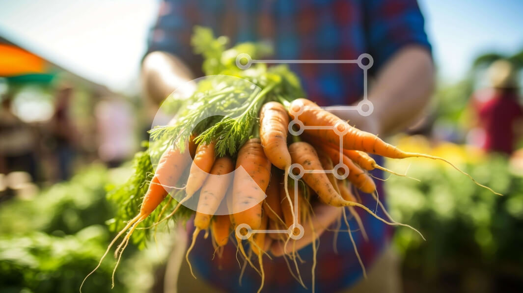 Intra Συλλεκτικό Ξύλινο Παζλ Plywood  4mm - Άτομο που κρατά φρέσκα καρότα στην αγορά ενός αγρότη Σε Ξύλινο Κουτί - Διαστάσεις: 10x10 cm – 25 κομμάτια