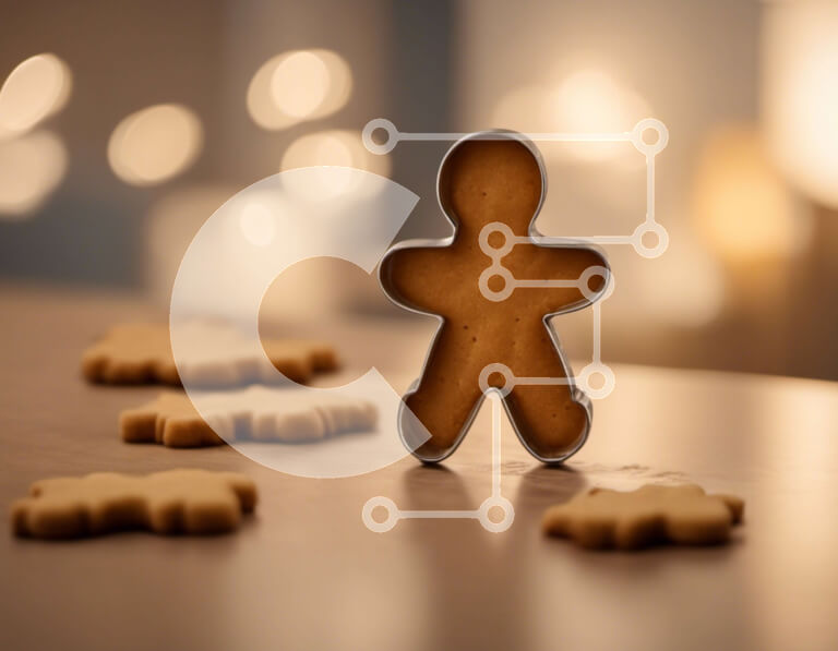 Intra Συλλεκτικό Ξύλινο Παζλ Plywood 4mm - Κόφτης μπισκότων Gingerbread Man που περιβάλλεται από φρεσκοψημένα μπισκότα Σε Ξύλινο Κουτί - Διαστάσεις: 10x10 cm – 25 κομμάτια - Image 1