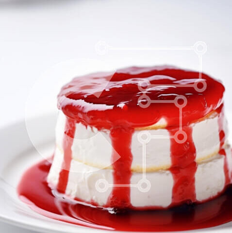 Intra Συλλεκτικό Ξύλινο Παζλ Plywood  4mm - Ανάποδα κέικ με κόκκινη σάλτσα σε λευκό πιάτο Σε Ξύλινο Κουτί - Διαστάσεις: 10x10 cm – 25 κομμάτια - Image 1