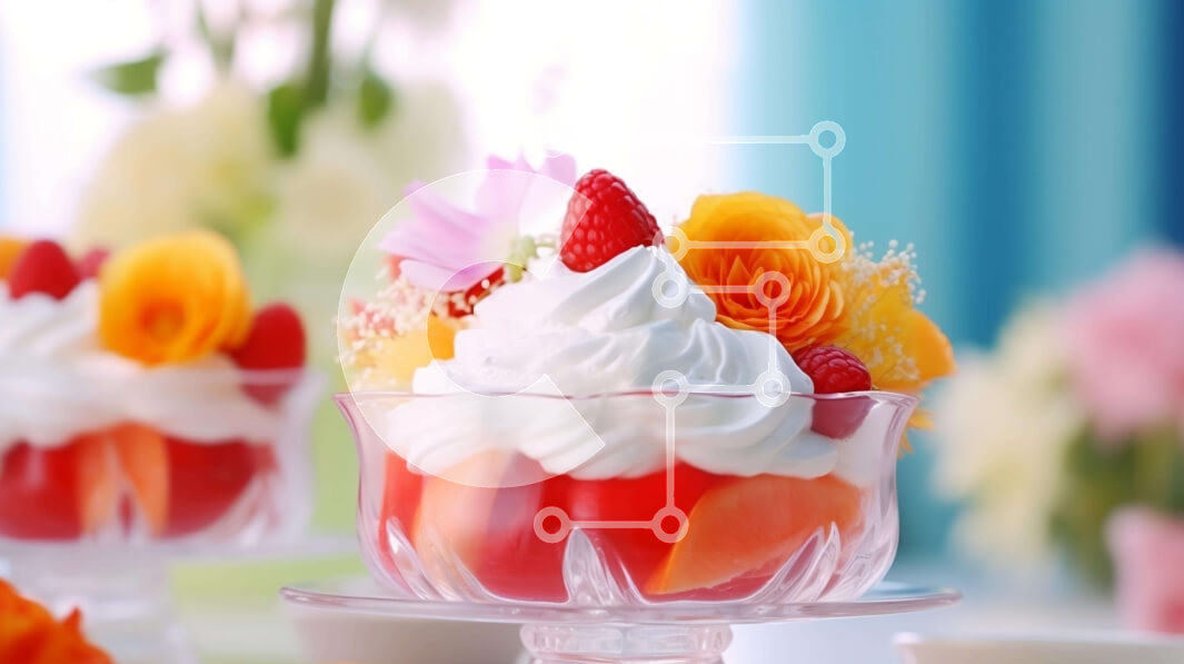 Intra Συλλεκτικό Ξύλινο Παζλ Plywood  4mm - Λαχταριστό επιδόρπιο φρούτων με σαντιγί και λουλούδια Σε Ξύλινο Κουτί - Διαστάσεις: 10x10 cm – 25 κομμάτια