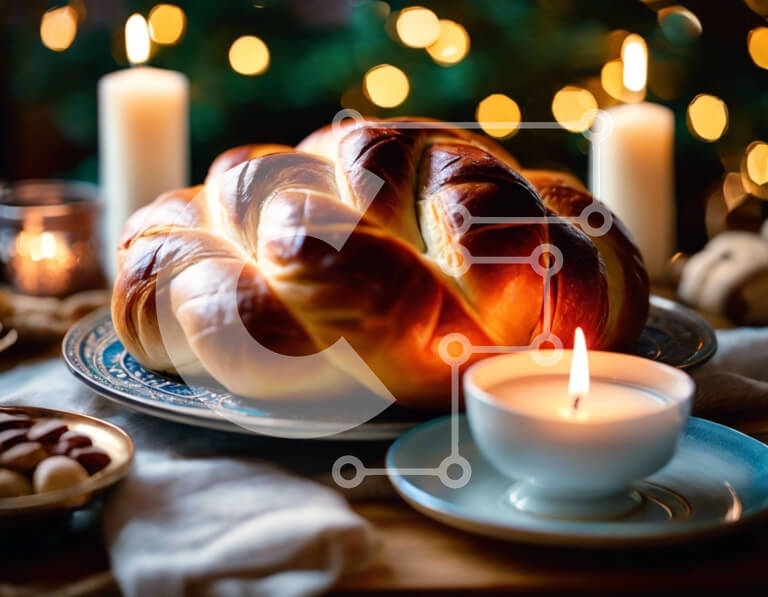 Intra Συλλεκτικό Ξύλινο Παζλ Plywood  4mm - Πλεκτό ψωμί με κεριά και άλλα τρόφιμα στο τραπέζι Σε Ξύλινο Κουτί - Διαστάσεις: 10x10 cm – 25 κομμάτια