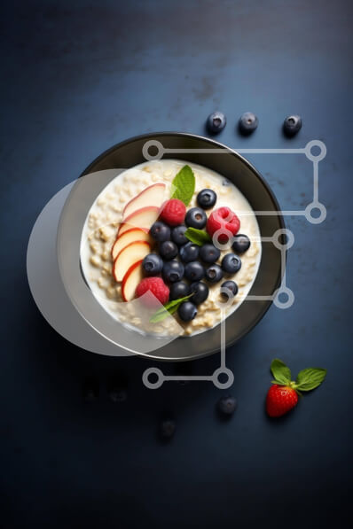 Intra Συλλεκτικό Ξύλινο Παζλ Plywood  4mm - Μπολ με πλιγούρι βρώμης με φρέσκα φρούτα σε μαύρο φόντο Σε Ξύλινο Κουτί - Διαστάσεις: 10x10 cm – 25 κομμάτια