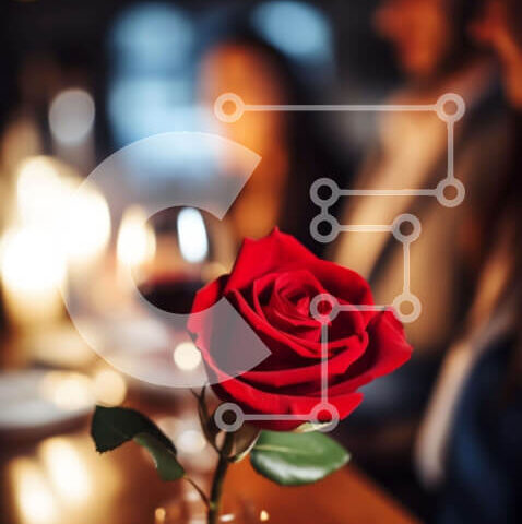 Intra Συλλεκτικό Ξύλινο Παζλ Plywood  4mm - Κόκκινο τριαντάφυλλο σε γυάλινο βάζο σε τραπεζαρία με ανθρώπους Σε Ξύλινο Κουτί - Διαστάσεις: 10x10 cm – 25 κομμάτια - Image 1