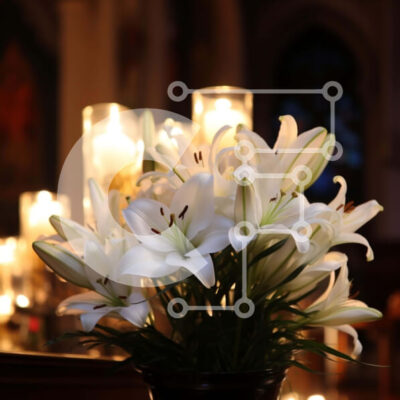 Intra Συλλεκτικό Ξύλινο Παζλ Plywood  4mm - Λευκοί κρίνοι σε μαύρο βάζο με αναμμένα κεριά Σε Ξύλινο Κουτί - Διαστάσεις: 10x10 cm – 25 κομμάτια - Image 1