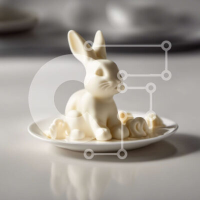 Intra Συλλεκτικό Ξύλινο Παζλ Plywood  4mm - Λευκό ειδώλιο λαγουδάκι σε ένα άδειο πιάτο με κομμάτια σοκολάτας Σε Ξύλινο Κουτί - Διαστάσεις: 10x10 cm – 25 κομμάτια - Image 1